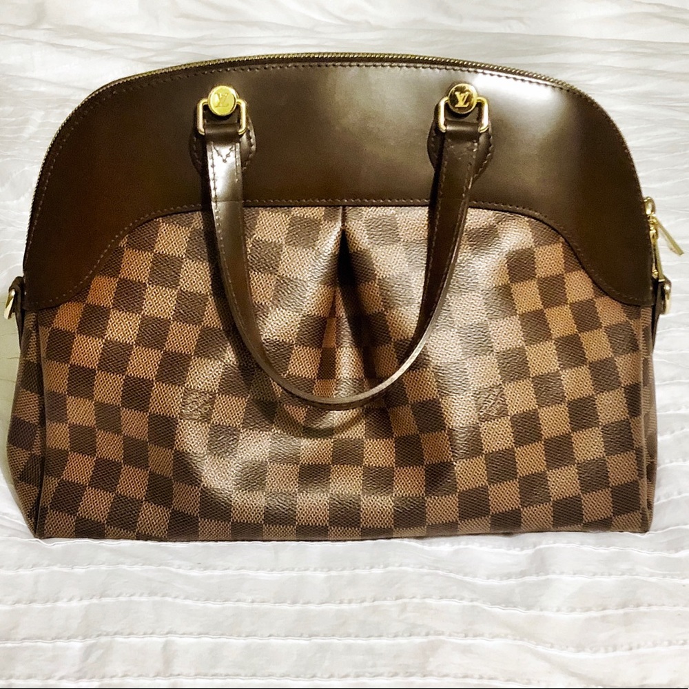 LV Damier Ebene Trivi Leather Brown Canvas Satchel